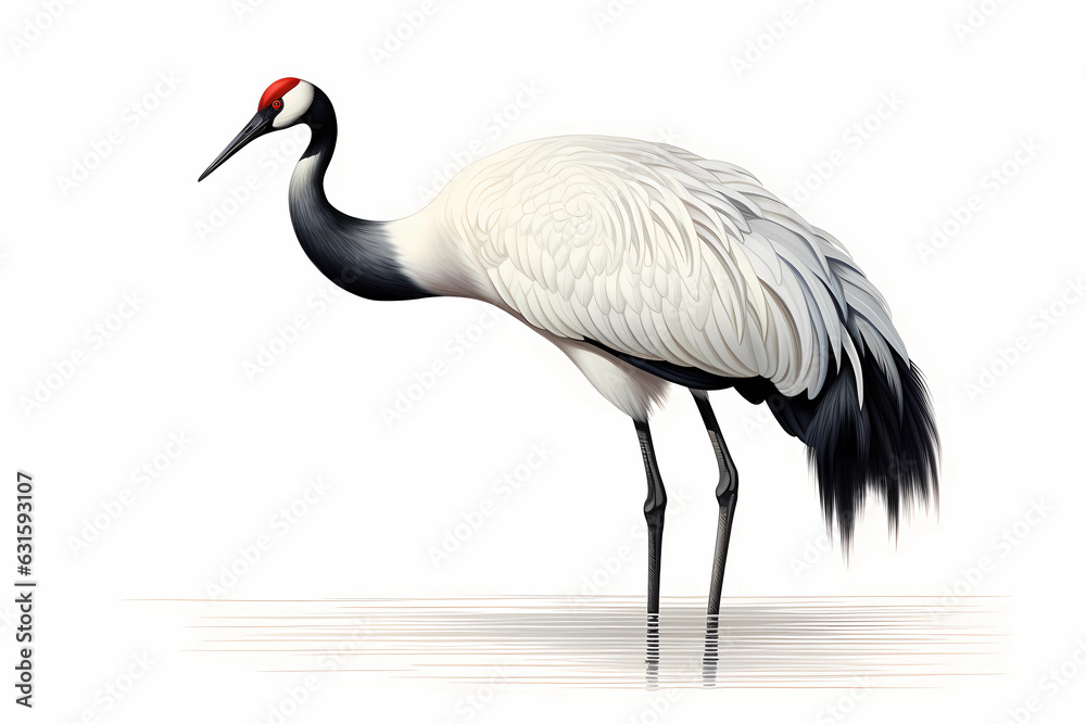 Fototapeta premium Red-crowned Crane white background