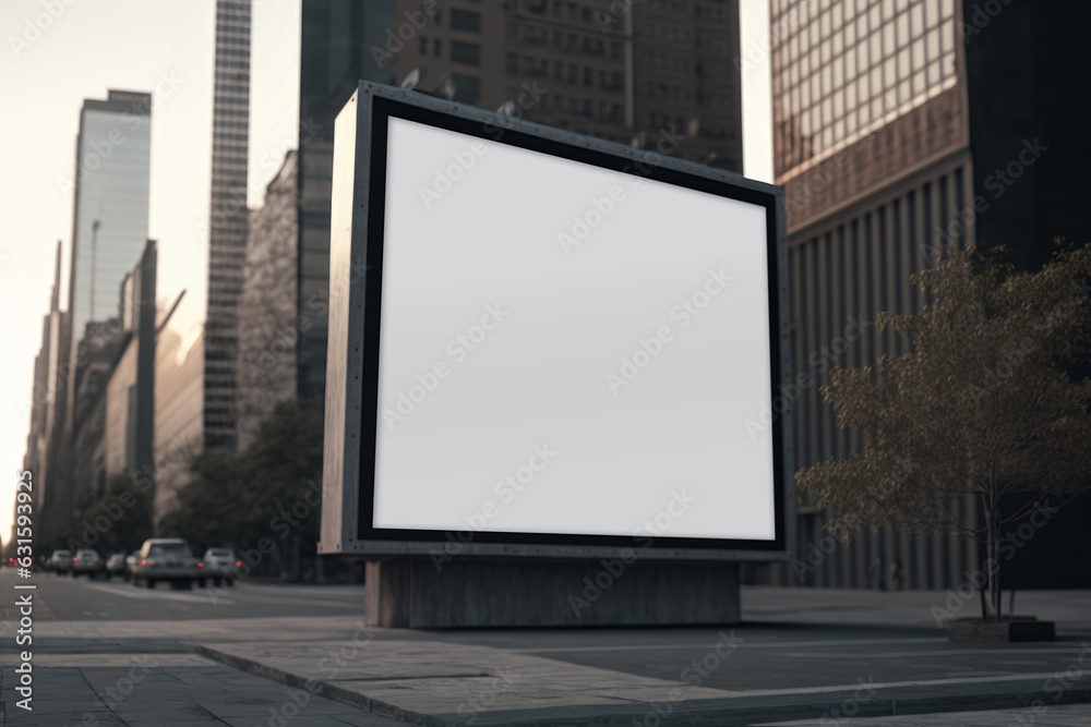 billboard mockup cuadrado en distrito financiero, singboard grande en blanco espacio para insertar texto, anuncio en la ciudad - obrazy, fototapety, plakaty 