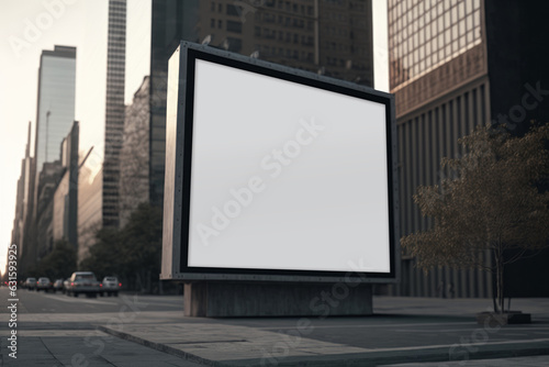 billboard mockup cuadrado en distrito financiero, singboard grande en blanco espacio para insertar texto, anuncio en la ciudad photo