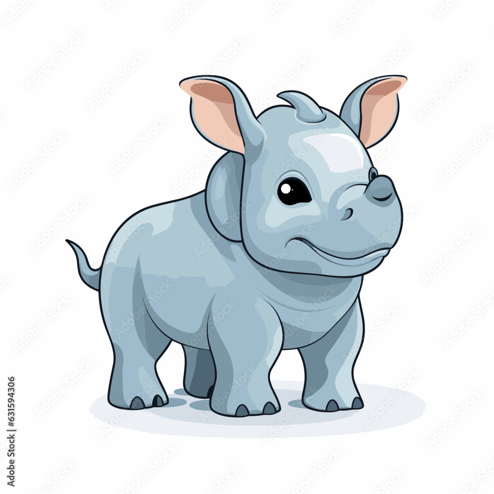 Rhinoceros. Rhino hand-drawn comic illustration. Cute vector doodle style cartoon illustration.