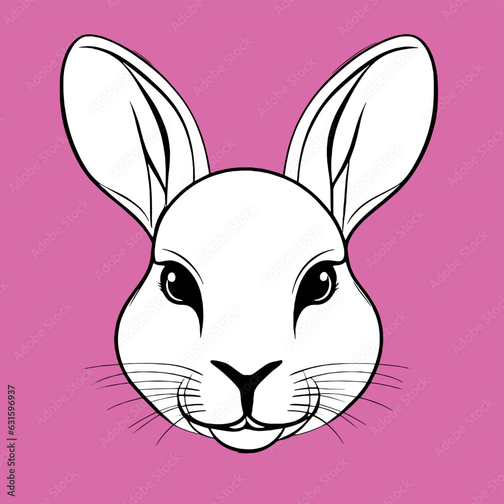 White face of a cute rabbit on a pink background. Vector illustration, logo White face of a cute rabbit on a pink background. Vector illustration, logo