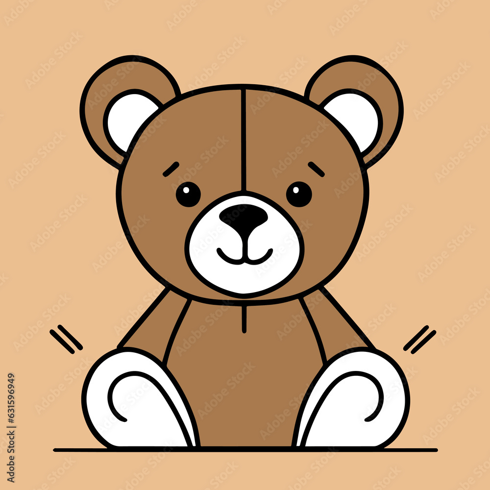 Cute teddy bear toy on a brown background. Vector illustration, logo, cartoon Cute teddy bear toy on a brown background. Vector illustration, logo, cartoon