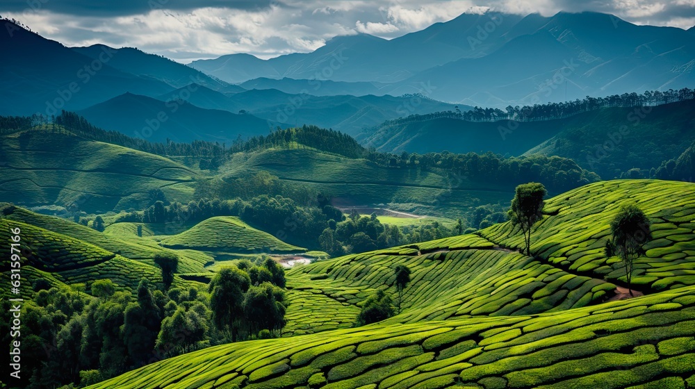 Buffer Zone Sign in Munnar Tea Plantation Landscape, Kerala, India