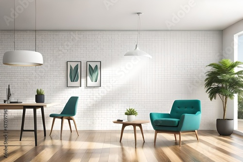 modern living room with furniture Wall 3d Mockup render © Muhammad