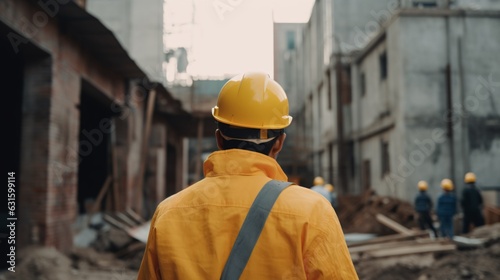 Construction Worker with White Helmet in Yellow Jacket, generative AI