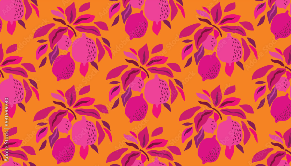 Lemon fruit  summer seamless  pattern  background with fantasy tropical fruits  Cute vector hand drawn doodle art illustration for packaging design, cover, packages, clothing, textile