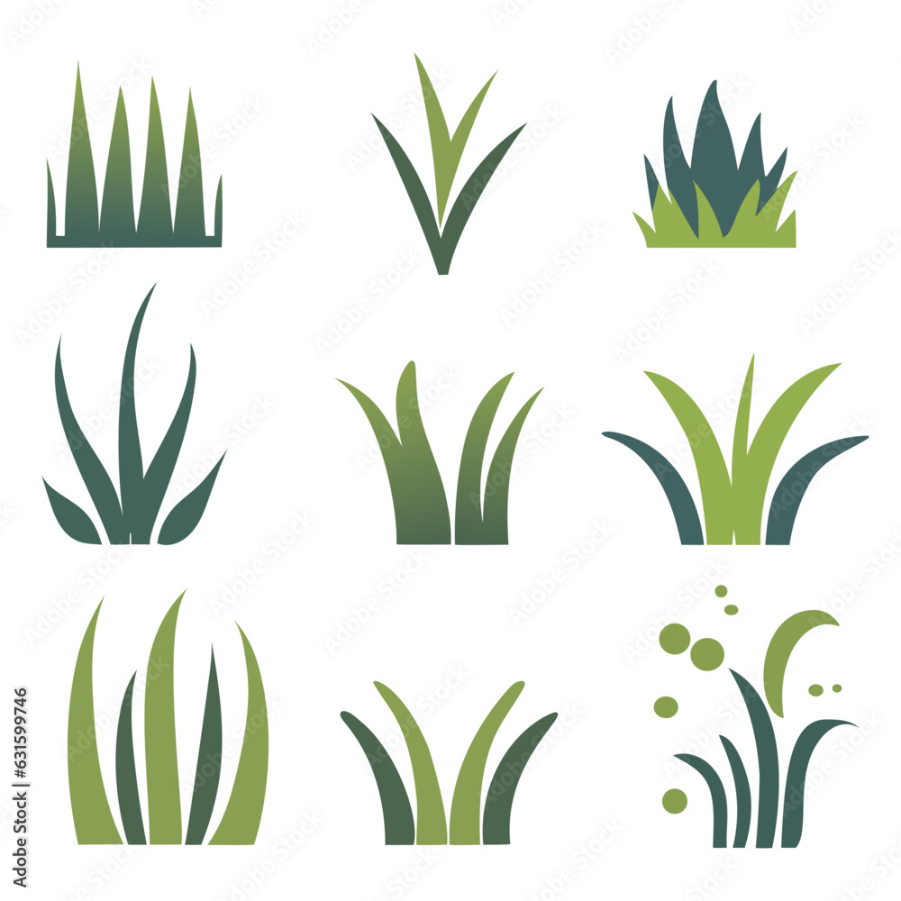 set grass lawn, landscape design elements vector illustration