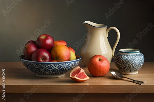 still life with apples and fruits