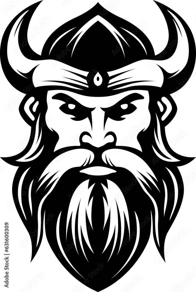 Viking emblem. Mascot celtic warrior logo illustration isolated on white. Image of man portrait for company use or tattoo.