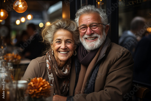 Smiling and stylish elderly couple looking in camera © Simonforstock