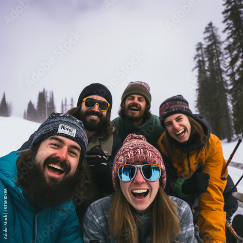 Friends in a ski resort. Winter Break. Generative AI.