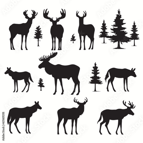 Moose silhouettes and icons. black flat color simple elegant Moose animal vector and illustration.  