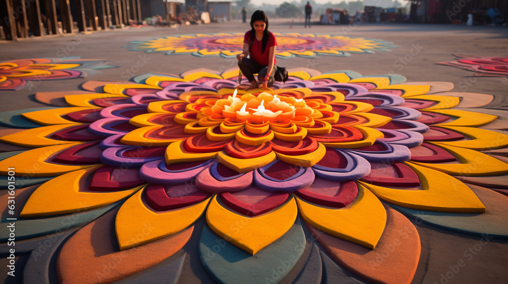 Geometric Rangoli with Symmetrical Patterns and Optical Illusions Stock ...