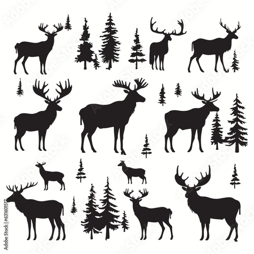 Moose silhouettes and icons. black flat color simple elegant Moose animal vector and illustration.  