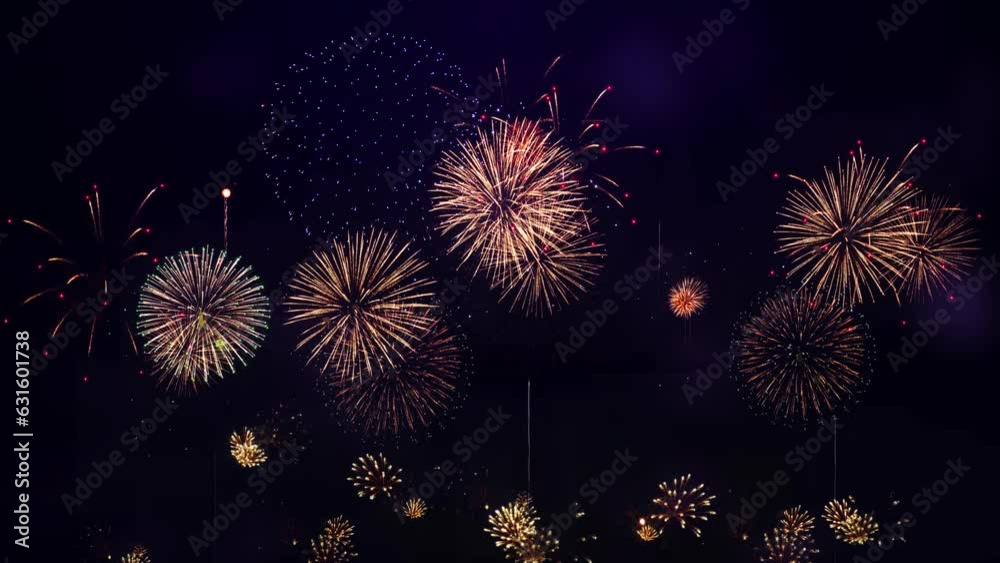Beautiful Golden big shiny fireworks with bokeh lights in the holiday