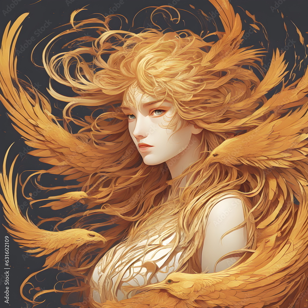 Very detailed illustration phoenix girl. ai generative Very detailed illustration phoenix girl. ai generative