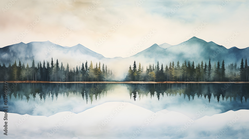 Fototapeta premium A perfectly symmetrical reflection in a calm lake