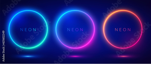 Set Of Colorful Neon Cirlce Or Ring