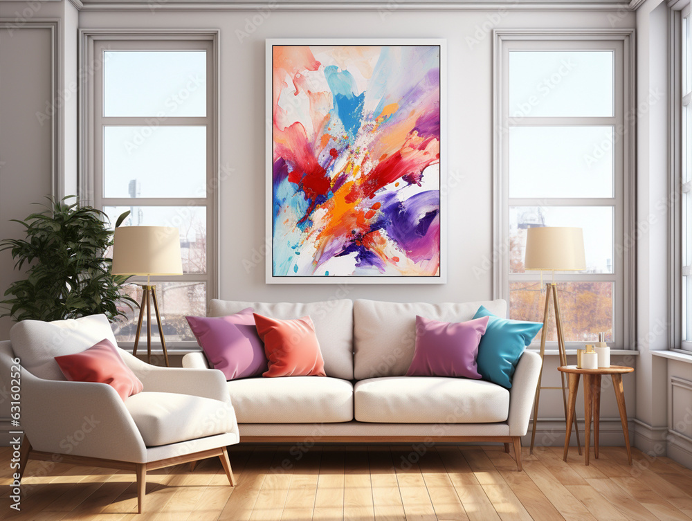 Naklejka premium Wall Art in living room, Wall art mockup, Art wall in modern living room, dressable art wall mockup