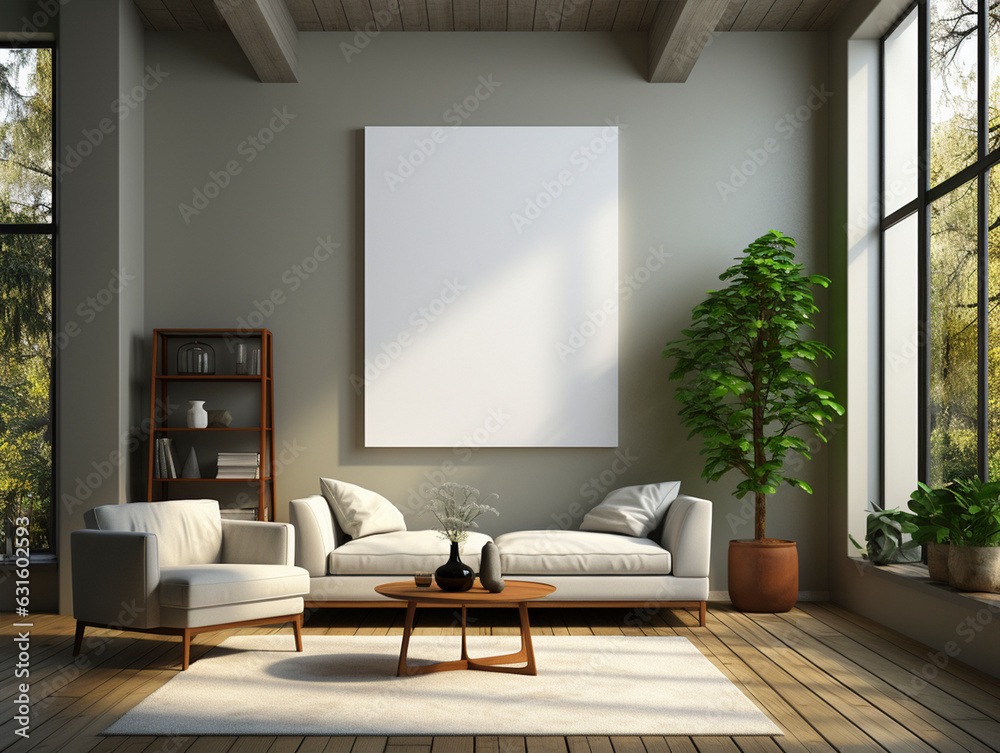 Fototapeta premium Wall Art in living room, Wall art mockup, Art wall in modern living room, dressable art wall mockup