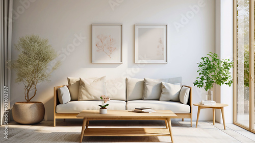 A minimalist  modern living room captured with expert precision. Serene space  abstract art focal point  clean lines  neutral tones  calming mood. 