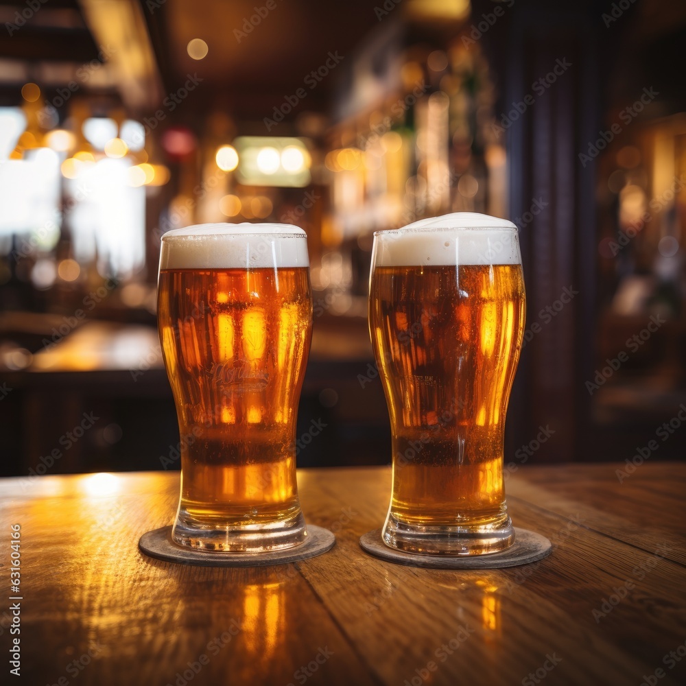 Pints of beer in a pub Pints of beer in a pub