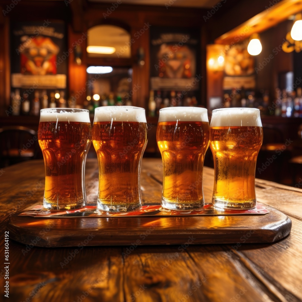 Pints of beer in a pub