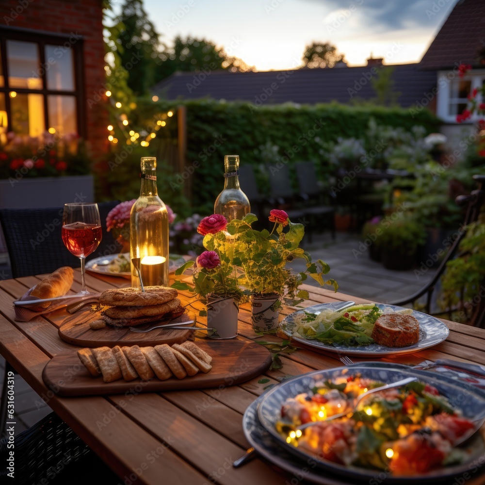 Dinner in the garden on the table