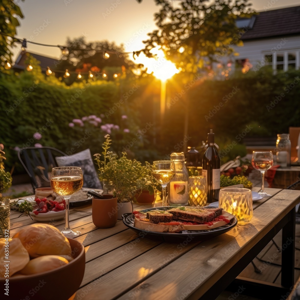 Dinner in the garden on the table Dinner in the garden on the table