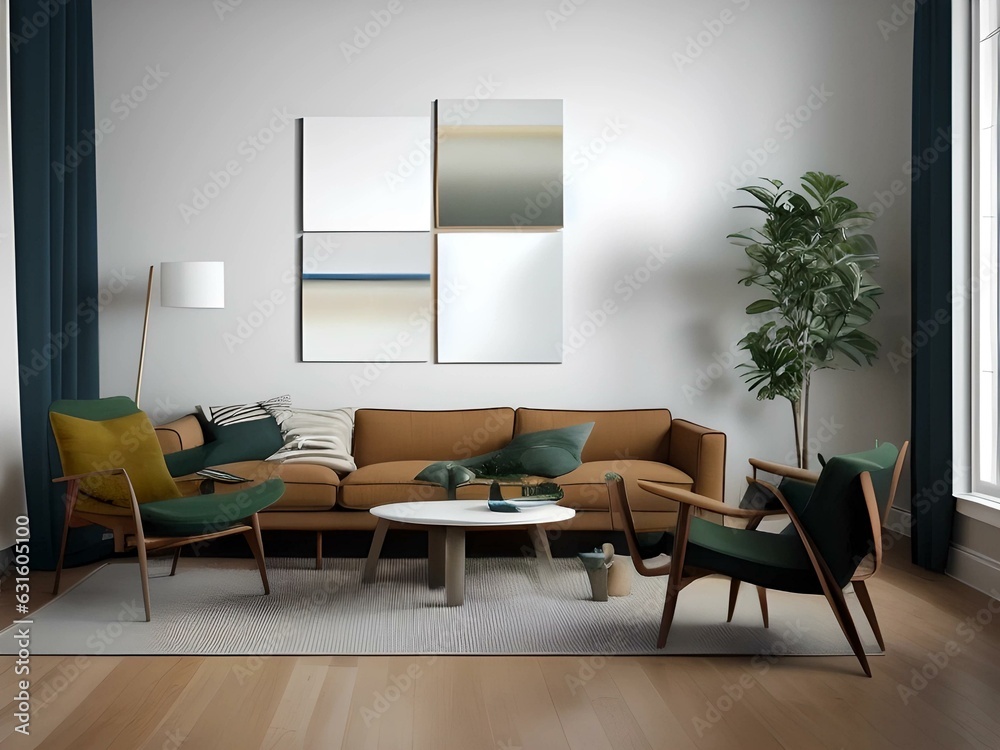 Fototapeta premium Wall Art in living room, Wall art mockup, Art wall in modern living room, dressable art wall mockup 