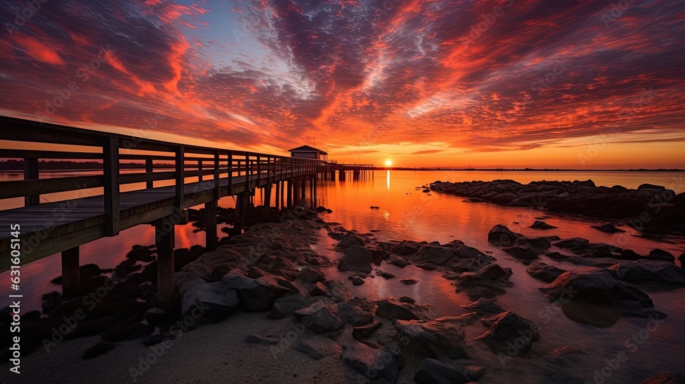 Obraz premium Amazing Shot iof the Sunset and the Reflection of the Clouds in the Lake.