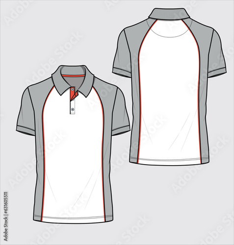 CUT AND SEW PANEL RAGLAN SLEEVES POLO SHIRT DESIGNED FOR MEN YOUNG MEN AND TEEN BOYS IN VECTOR ILLUSTRATION