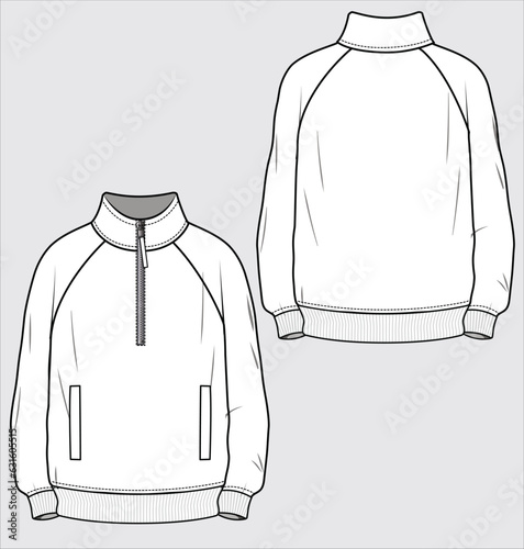 TURLE NECK HALF ZIPPER RAGLAN SLEEVE SWEAT SHIRT DESIGNED FOR MEN AND TEN BOYS IN VECTOR ILLUSTRATION
