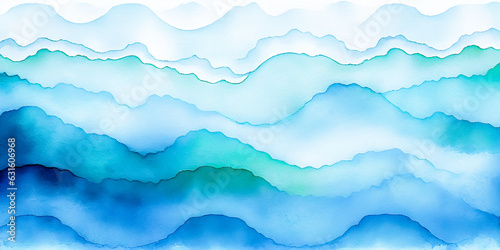 Clouds, sky, rolling fog waves, wavy morning mist. Abstract minimalist mountains, blue, teal texture colorful landscape. Web banner Graphic Resource background Illustration backdrop for copy space © Vita