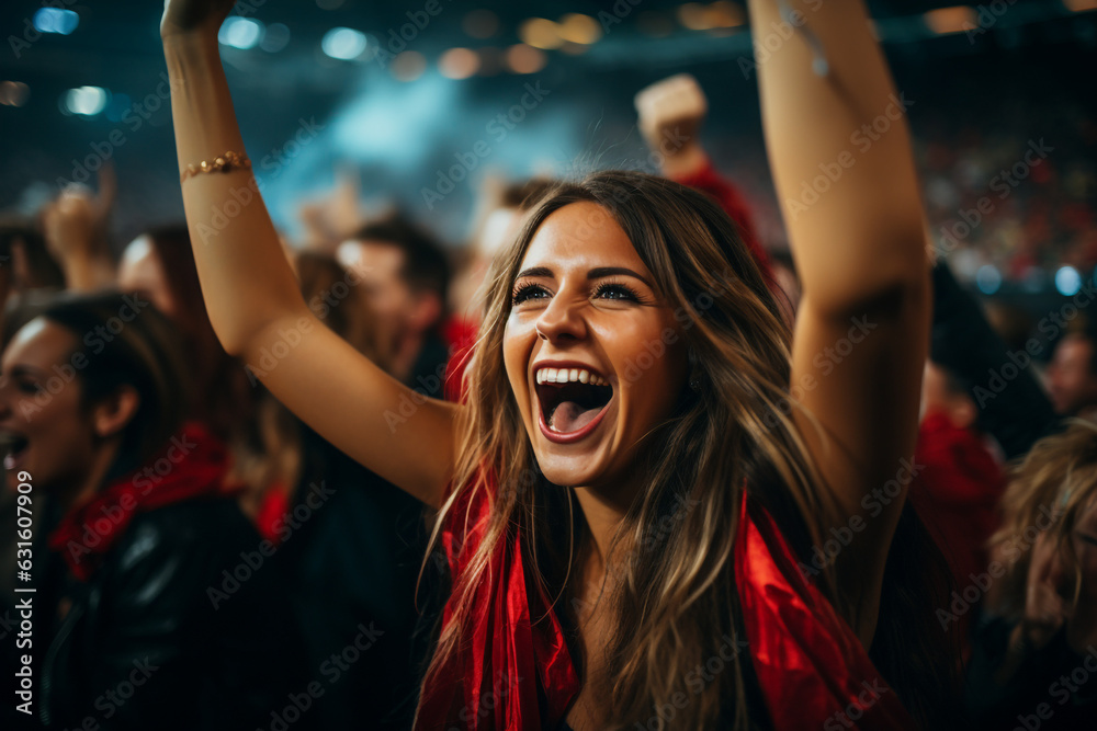 Women's football fans having fun cheering their favorite team Soccer sport entertainment concept made with AI generative technology Women's football fans having fun cheering their favorite team Soccer sport entertainment concept made with AI generative technology