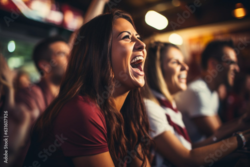 Women's football fans having fun cheering their favorite team Soccer sport entertainment concept made with AI generative technology