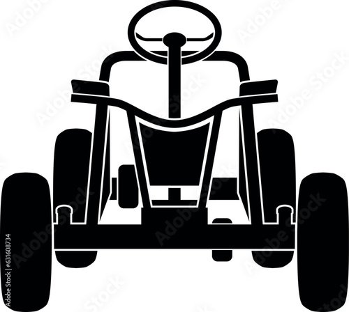 Pedal cars for competitions for children and young people, front view, silhouette, vector illustration