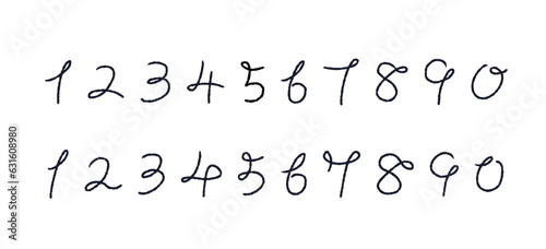 シンプルでお洒落な手書きのくるんとした数字　ペン　スタイリッシュ　装飾セット　フォント