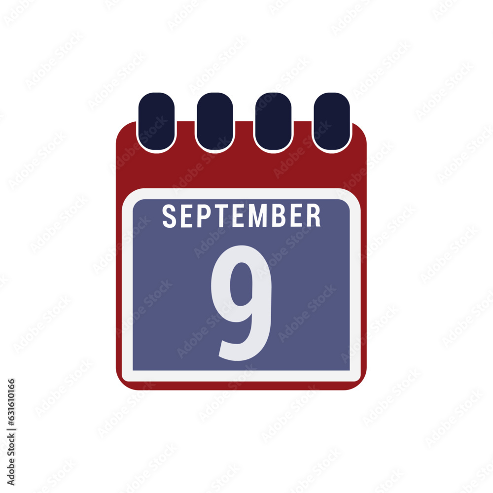 Calendar displaying day 9th ( ninth ) of the September - Day 9 of the month. illustration Calendar displaying day 9th ( ninth ) of the September - Day 9 of the month. illustration