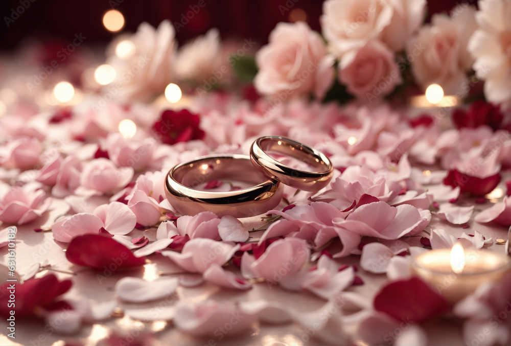 Wedding Golden Rings on a Petals and Flowers, Wallpaper for Marriage, Generative Ai Wedding Golden Rings on a Petals and Flowers, Wallpaper for Marriage, Generative Ai
