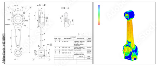 finite element method, FEM, analysis connecting rod crank for friction and forces in reciprocating motion converted in rotation