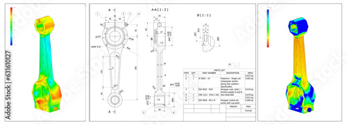 finite element method, FEM, analysis connecting rod crank for friction and forces in reciprocating motion converted in rotation