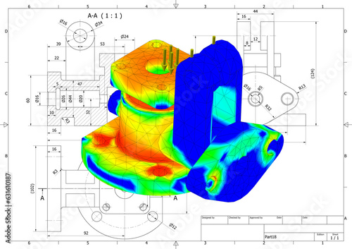 finite element method, FEM, part with flange, testing fatigue and stress in the material