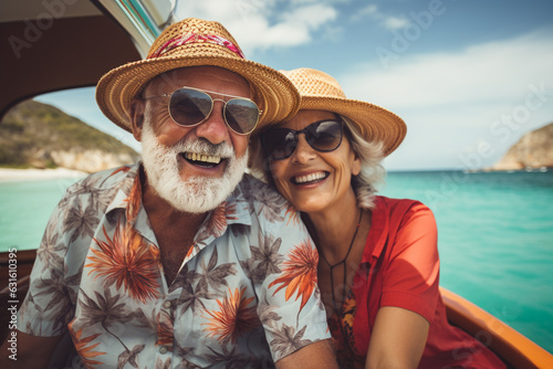 Travel, vacation, lifestyles, leisure and hobbies concept. Happy middle aged couple traveling together. Generative AI