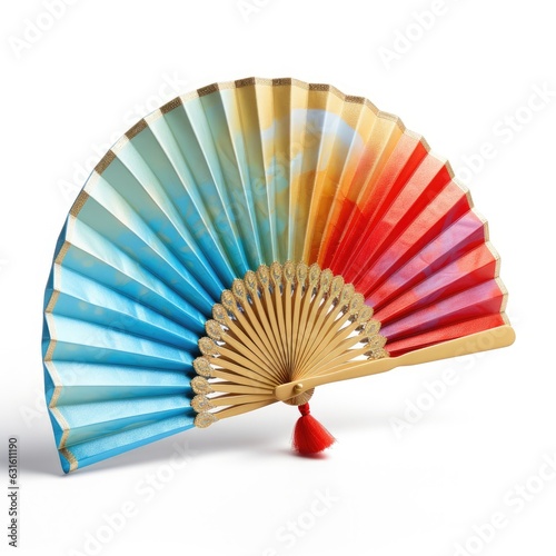 colorful hand fan isolated on white generative AI