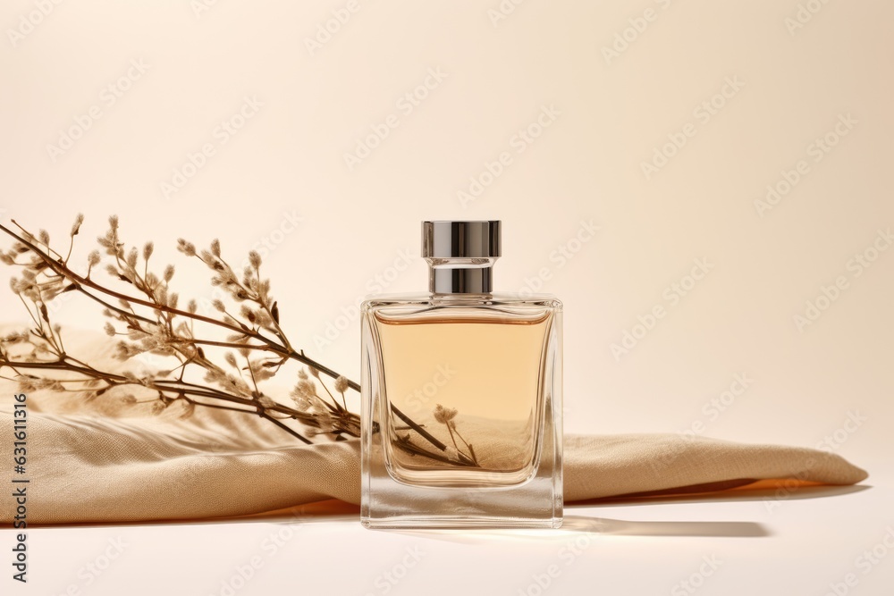 Mock up of  minimal elegant perfume bottle. Stylish parfumerie banner. AI generative - obrazy, fototapety, plakaty 