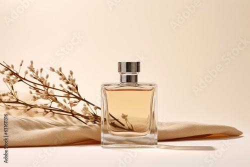 Mock up of  minimal elegant perfume bottle. Stylish parfumerie banner. AI generative photo
