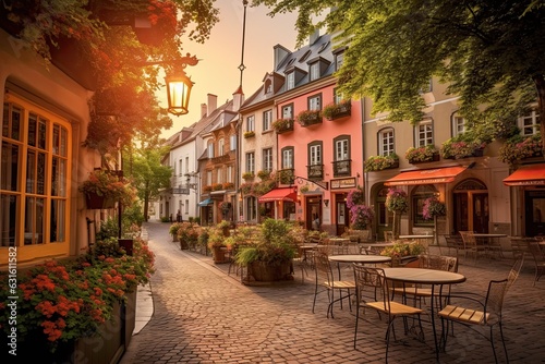 Quaint Cobblestone Streets, Colorful Facades, and Charming Cafes: Exploring an Enchanting European Village, generative AI
