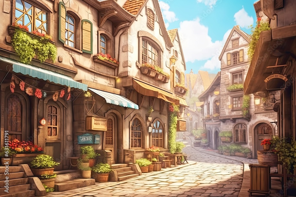 Discover the Enchanting Charms of a European Village: Cobblestone Streets, Quaint Cafes, and Colorful Facades, generative AI