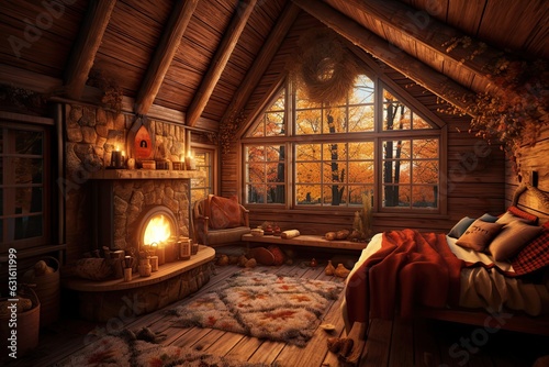 Cozy Cabin Retreat: Embrace Warmth & Serenity in Nature's Embrace, generative AI © Michael